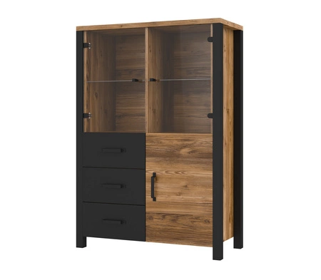 Witryna niska Olin 101 cm appenzeller / czarny nowoczesny design czarne uchwyty witryna w stylu industrialnym szkło hartowane