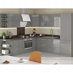 Zestaw mebli kuchennych narożny Grey 260x270 cm fronty w połysku styl szafek dopasuje się do wnętrza każdej kuchni