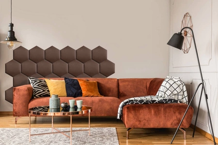 Panel tapicerowany Heksagon 30x26 cm brązowy stylowy panel ścienny welurowa tkanina modna dekoracja każdego wnętrza