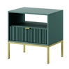 Szafka nocna z szufladą Lovro pastelowy zielony gustowny ryflowany dekor idealna szafka do sypialni złote metalowe dodatki