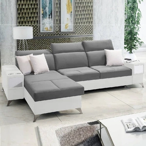 Narożnik z funkcją spania Elgin szary / biały lewostronny narożnik z regulowanymi zagłówkami praktyczne szuflady w boczkach mebla