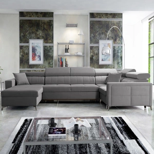 Narożnik z funkcją spania Nausa V szary lewostronny elegancki narożnik do salonu wykonany z miękkiej tkaniny typu velvet