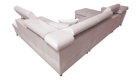 Narożnik z funkcją spania Nausa VI jasny brąz lewostronny stylowy narożnik do salonu o komfortowym wykończeniu miękka tkanina typu velvet