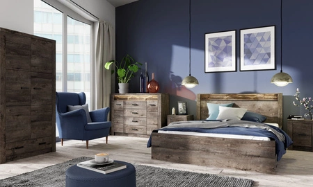 Komoda narożna Indiana 131x90 cm jesion ciemny elegancka stylistyka komody ozdobna deska na froncie komody oświetlona LED