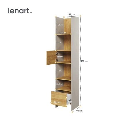 Regał Teen Flex 44 cm silk flou / hikora naturalna funkcjonalny regał z szafką i szufladą doskonale sprawdzi się w pokoju młodzieżowym