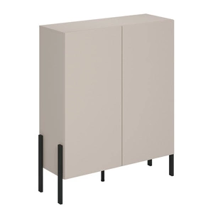 Komoda wysoka Jukon 114 cm beżowa wyjątkowy subtelny design doskonała komoda do salonu sypialni lub biura system push to open czarne nogi