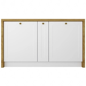 Wyspa kuchenna Adele 147 cm dąb artisan / biały funkcjonalny i estetyczny mebel kuchenny z wysokiej jakości szafką z koszem cargo