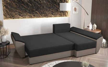 Narożnik z funkcją spania Fogu III miodowy prawostronny stylowy narożnik z podłokietnikami i pojemnikiem na pościel sztruksowa tkanina