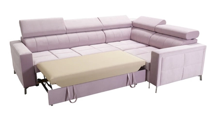 Narożnik z funkcją spania Nausa II czarny prawostronny velvet dekoracyjne przeszycia na siedzisku narożnik z pojemnikiem na pościel