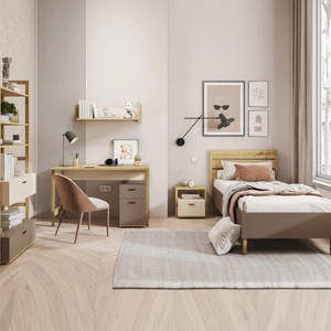 Zestaw mebli Lenny beżowy / truflowy / dąb artisan designerskie i stylowe meble do pokoju nastolatka lub dziecka modna kolorystyka