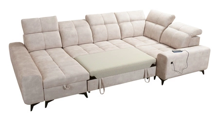 Narożnik z funkcją spania Buffalo IV szary popiel lewostronny narożnik rozkładany z dwoma pojemnikami na pościel welurowa tkanina