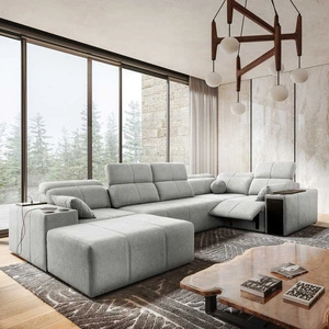 Narożnik z funkcją spania Tesalia IV Lux szary popiel lewostronny narożnik z wysuwanym podnóżkiem oraz funkcją przesuwanego oparcia