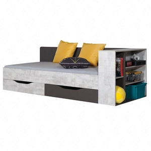 Łóżko z szufladami oraz dostawką Tablo 90x200 cm grafit / enigma idealne do pokoju dziecięcego i młodzieżowego obrzeża łóżka wykończone specjalną okleiną