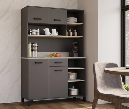 Kredens kuchenny Aigro 119 cm antracyt / beton smart bufet do kuchni doskonały do aranżacji małego aneksu kuchennego w mieszkaniu