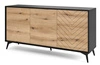 Komoda Gusto 154 cm czarna / dąb evoke funkcjonalna idealna do wnętrz w stylu nowoczesnym klasycznym i skandynawskim