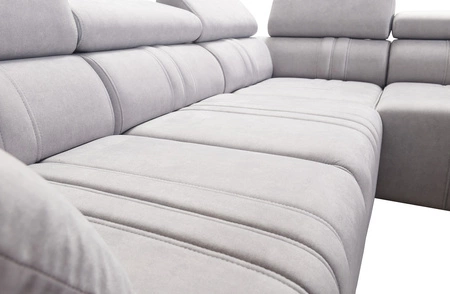 Narożnik z funkcją spania Castel XI brązowy prawostronny komfortowy narożnik z pojemnikiem na pościel wytrzymała tkanina