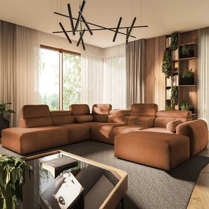 Narożnik z funkcją spania Cantare X ceglasty prawostronny wygodny narożnik o niebanalnym designie doskonały do przestronnego salonu