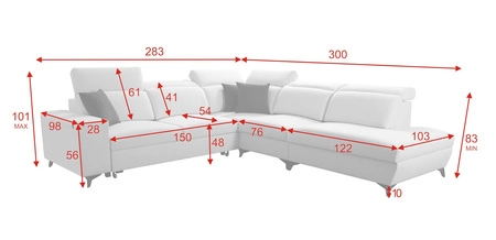 Narożnik z funkcją spania Kelly Sleek IX arktyczny błękit prawostronny narożnik z wygodnymi podłokietnikami i regulowanymi zagłówkami