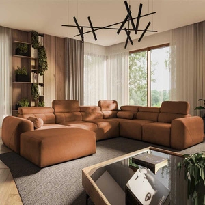 Narożnik z funkcją spania Cantare VIII ceglasty lewostronny gustowny narożnik z regulowanymi zagłówkami pojemniki na pościel