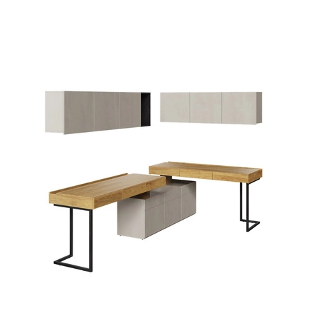 Zestaw mebli Teen Flex hikora naturalna / silk flou / raw steel stylowy zestaw mebli narożny do biura lub pokoju nastolatków