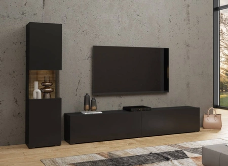 Meblościanka Ava czarna / dąb wotan z możliwością powieszenia nowoczesny design szkło hartowane