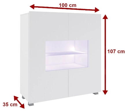 Komoda z przeszkleniem Apulia 100 cm czarny połysk minimalistyczny design stylowa komoda do salonu prosta bryła wpisująca się w każde wnętrze