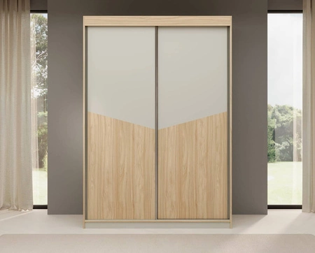 Szafa przesuwna Atson 150 cm szarobeżowy / dąb olejowany oryginalny design modna forma szafa doskonale odnajdzie się w małej sypialni