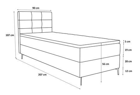 Łóżko kontynentalne Irvine 90x200 niebieskie stylowe łóżko z pojemnikiem na pościel i wysokim wezgłowiem zachwyca eleganckim designem