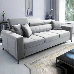 Sofa z funkcją spania Nausa siwa regulowane zagłówki odporna na zaciągnięcia i zadrapania komfortowa podczas wypoczynku