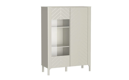 Zestaw mebli do salonu Malumi beżowy stylowe meble z wyrafinowanym wzorem jodełki metalowe uchwyty wysoka stabilna podstawa