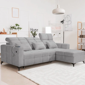 Narożnik z funkcją spania Laredo szary popiel prawostronny komfortowy i stylowy narożnik rozkładany z pojemnikiem na pościel