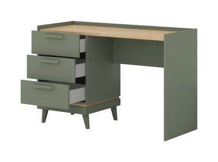 Biurko z szufladami Scandia 120 cm zielone / dąb olejowany stylowe oraz funkcjonalne do gabinetu biura lub pokoju młodzieżowego