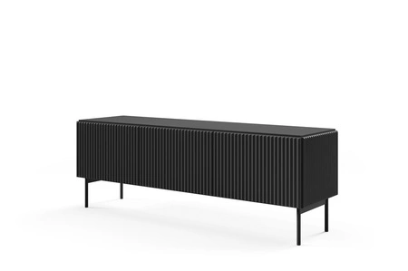 Szafka RTV Muti 147 cm czarna designerska szafka z efektownym ryflowaniem na frontach i korpusie system otwierania push to open