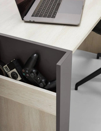 Biurko Remona 130 cm dąb wilton biały / biały / antracyt z szafką na kółkach stylowe oraz funkcjonalne do biura gabinetu lub pokoju młodzieżowego