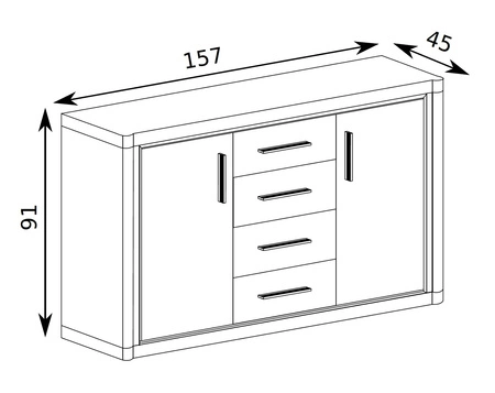 Komoda z szufladami Dallas 157 cm dąb truflowy / czarny elegancka stylistyka mebla wzbogacona o stylowe czarne dodatki