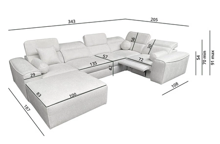 Narożnik z funkcją spania Viano IV Lux jasny brąz lewostronny designerski narożnik z wysuwanym podnóżkiem duży pojemnik na pościel