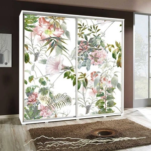 Szafa przesuwna Artistino 205 cm z grafiką kwiaty korpus szafy w kolorze białym wykonany z płyty o grubości 22mm