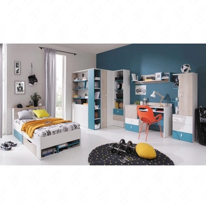 Zestaw mebli Niko biały / dąb / morski idealna propozycja do pokoju młodzieżowego lub dziecięcego w modnym stylu