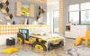 Łóżko Tractor Yellow 70x140 cm designerskie łóżko z materacem w kształcie traktora z ozdobnym nadrukiem wykonane z solidnych materiałów