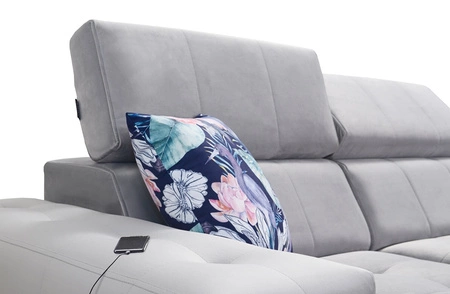 Narożnik z funkcją spania Hampton VI czarny lewostronny funkcjonalny narożnik do salonu z ruchomą dostawką oraz półką