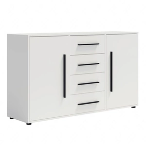 Komoda z szufladami Maxione 150 cm biała elegancki i uniwersalny styl komody do sypialni lub salonu gustowne czarne uchwyty