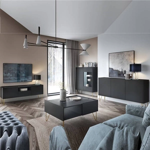 Zestaw mebli Madison czarny grafit / marmur black meblościanka do salonu modernistyczny design dekoracyjny blat w marmurowym dekorze