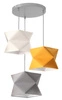 Lampa wisząca potrójna Quasar designerska lampa sufitowa do salonu z kolorowymi abażurami i szarą rozetą sufitową