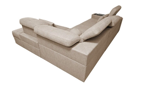 Narożnik z funkcją spania Tesalia VII miętowy prawostronny nowoczesny design komfortowe przesuwane oparcie szuflada w boczku mebla