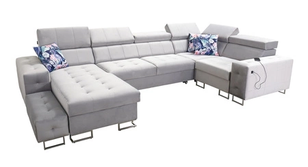 Narożnik z funkcją spania Hampton IV morski lewostronny funkcjonalny narożnik z dostawką która sprawdzi się jako podnóżek