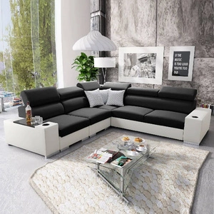 Narożnik z funkcją spania Provo III czarny / biały lewostronny narożnik z pojemnikiem na pościel i regulowanymi zagłówkami