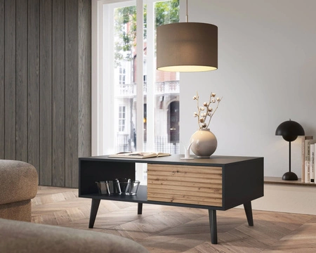 Stolik kawowy Saipan czarny / dąb artisan z szufladami elegancka forma nowoczesny design blat odporny na rozlane ciecze