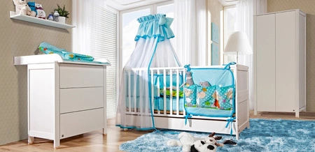 Łóżeczko niemowlęce Basal 120x60 cm białe klasyczne łóżeczko do pokoju niemowlęcego wykonane z litego drewna bukowego