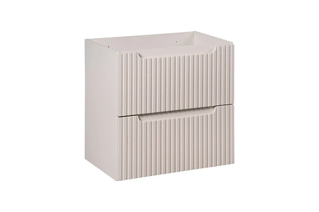 Zestaw mebli łazienkowych Nova beżowy eleganckie szafki łazienkowe o subtelnej kolorystyce z gustownym pionowym ryflowaniem