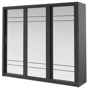 Szafa przesuwna z lustrem Arti 250 cm czarna pojemna szafa do sypialni przedpokoju lub garderoby drzwi szafy wykończone dużymi lustrami